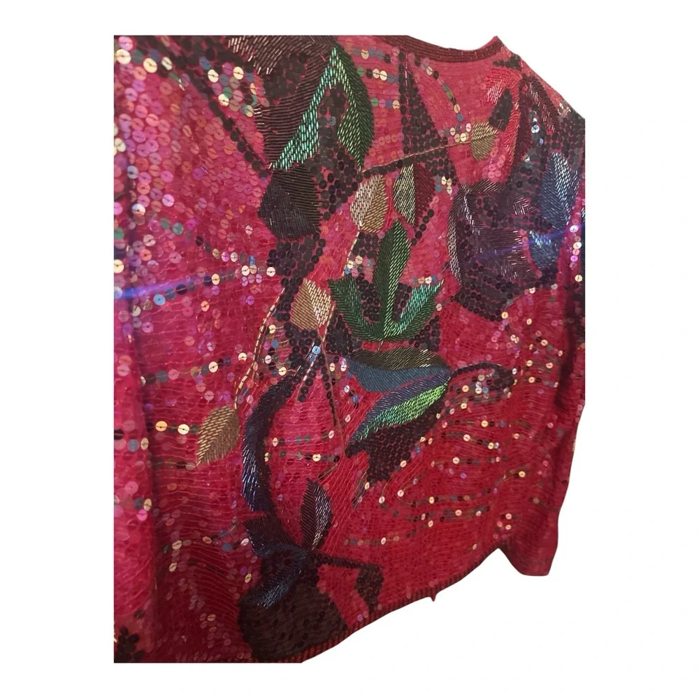 Vintage 80s Neiman Marcus Sequin Bolero Jacket Red Multicolor - Picture 5 of 5